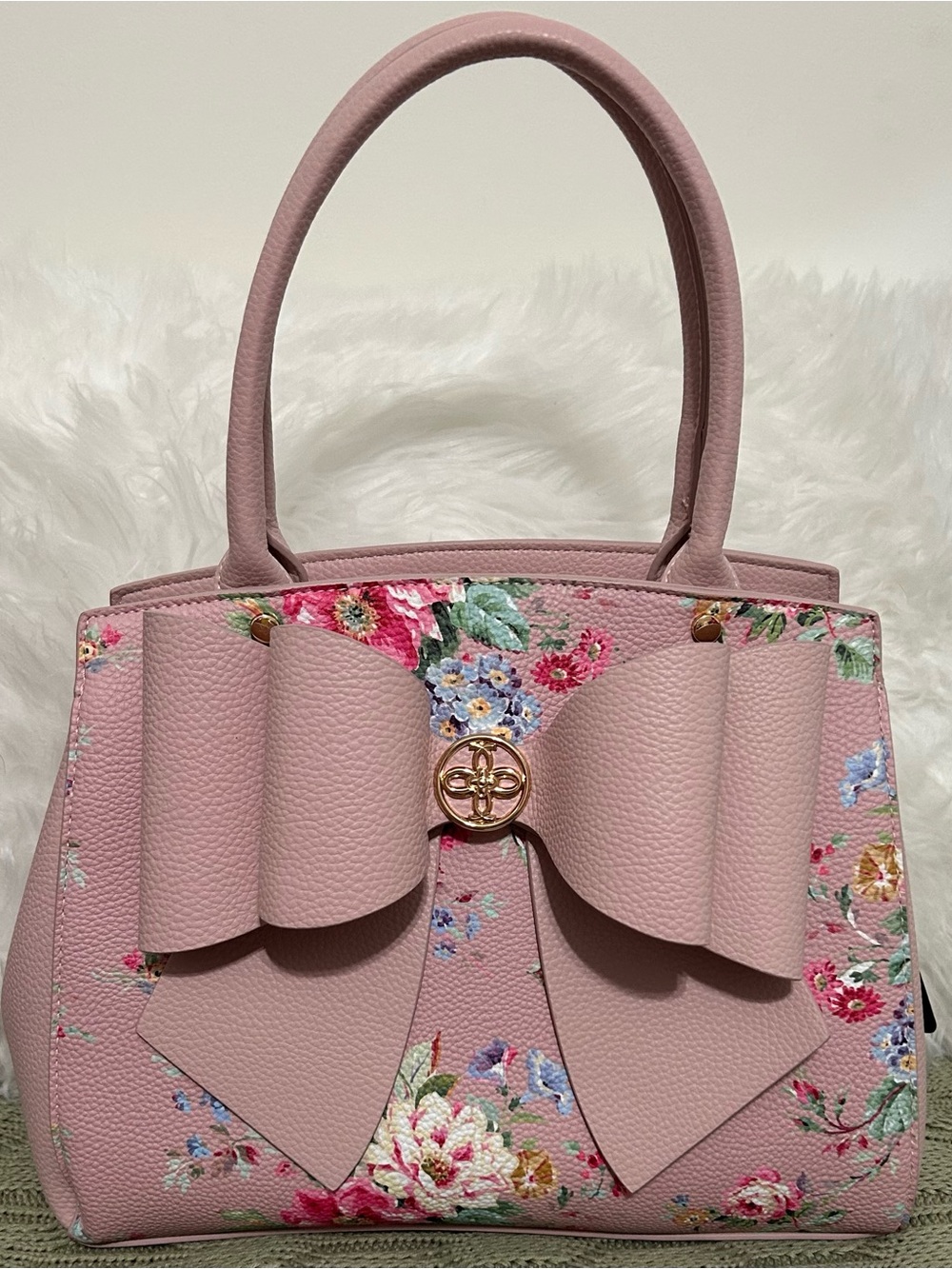 NWT Crossi Mediun, Dusty Pink, Floral Bow Top-Handle Satchel w/Strap